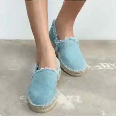 Nwt Zara Denim Espadrilles ~ 38 ~ 7.5 ~ Popular Frayed Edges • $17.99