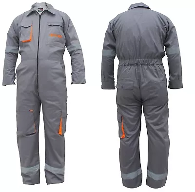 Grey Work Wear Men's Overalls Boiler Suit Coveralls Mechanics Protective FIT HUB • £25.99