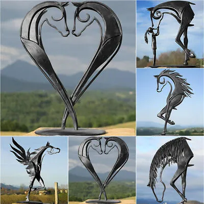 UK Metal Horse Statue Sculpture Home Garden Art Ornament Decor Figurine Crafts⋌ • £10.06