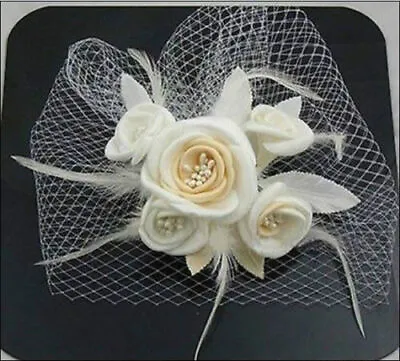 NEW Women's Champagne Flower Fascinator Wedding Bridal Birdcage Face Veil Stock • $12.99