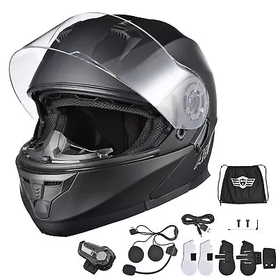 AHR Motorcycle Flip Up Full Face DOT Helmet Bluetooth 5.0 Headset Visor Kit S • $110.61