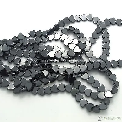 Natural Jet Hematite Gemstones Flat Heart Loose Beads 4mm 6mm 8mm 10mm 16  Black • £2.84