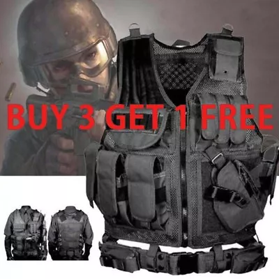 Military Tactical Vest W/ Gun Holster Molle Police Assault Combat Assault Gear~~ • $31.99