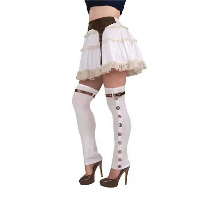 White Ladies Steampunk Buckled Thigh High Boot Spats • $19.99