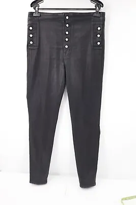 J Brand Halpern Jeans 32 Natasha Sky High Black Faux Leather Sailor Crystal • $95.99