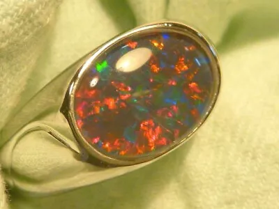 Mens Opal Ring Sterling Silver Natural Opal Triplet. 14x10mm Oval  Item 190484. • $173.07