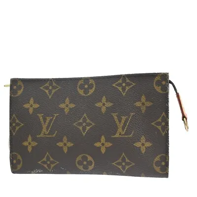 LOUIS VUITTON LV Logo Bucket PM Pouch Bag Monogram Leather Brown Gold 02SH445 • $158