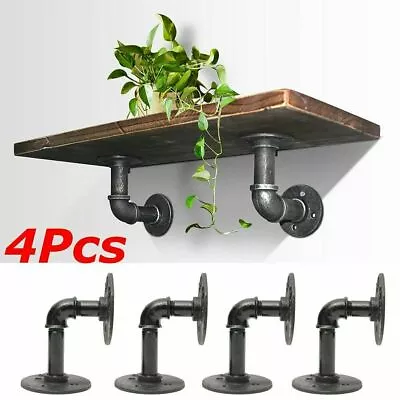 £13.99 • Buy 4X Pipe Shelf Brackets Industrial Iron Rustic Wall Floating Shelves Storage Unit