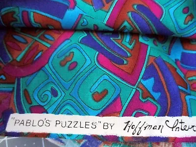 Pablo Picasso's Puzzles Vintage FabricHoffman MCM Abstract Cubist Art Green Blue • $7.99