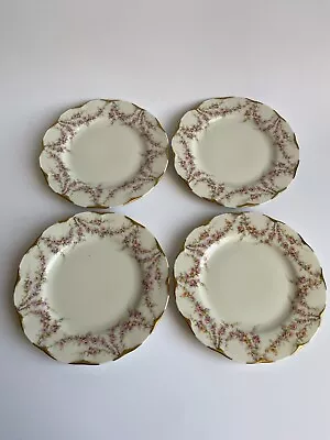 T.Haviland New York VARENNE Set Of 4 Dessert Plates Pink Roses Gold Accents 6.5” • $35