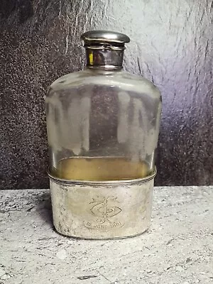 Vintage Glass Hip Flask With Sterling Silver Lid Circa 1881  Collectible • $99