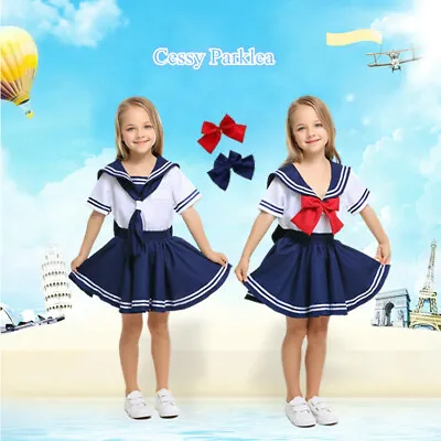 H-J1-1 Navy Sailor Moon Mercury Girls Costume Child Book Week Blue Red Uniform • $24.95