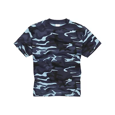 Army T Shirt US Combat Military Tactical Security Style Short Sleeve Blue Camo • £9.99