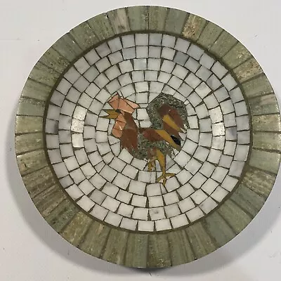 Rooster Chicken Mid-Century Heide Mosaic Denmark Stone Marble Mosaic Plate 1950s • $78.50