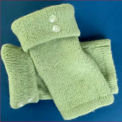 Fingerless Gloves Green Lime Angora Wool M - L Medium - Large Mittens Armwarmers • $31.98