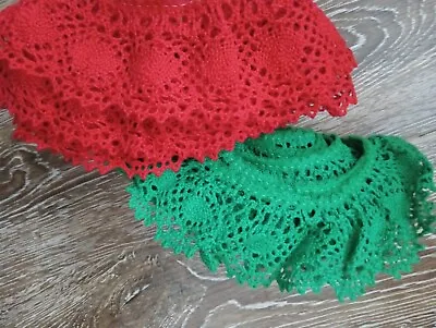 Vintage Christmas Gathered Cluny Lace Red Green Ruffled Trim 4.5 Yrd Total • $8.98