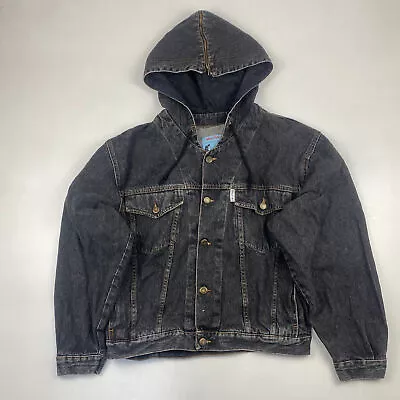 Men’s Vintage 80’s Malibu Made In Italy Grey Hooded Denim Jacket  Size M • £23.95