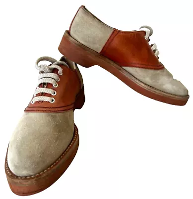 Womens Ralph Lauren Vintage Saddle Oxford Heels Suede Leather Made In Italy 7 AA • $54.95