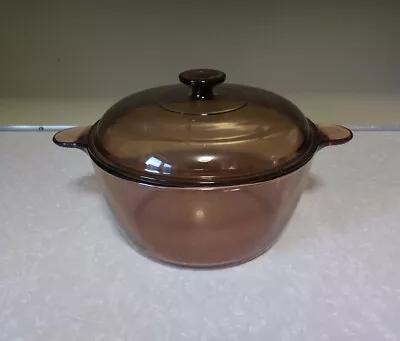 1980s Corning Ware Visions Amber Glass Cookware 4.5L 5Qt Dutch Oven Stock Pot • $39.99