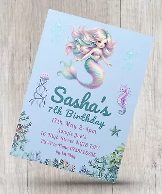 Personalised Mermaid Birthday Party Invitations Girls Invites Childrens Kids • £4.99