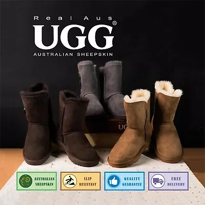 Ugg Real Aus 100% Australian Sheepskin Wool Women 9  One Button Boot Chestnut • $69.95