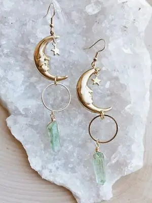 $3.35 • Buy Crescent Moon Star Earrings,Drop Earrings, Quartz Earrings, Witchcraft Jewelry