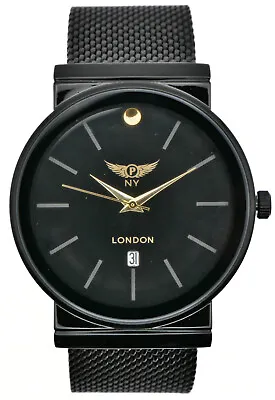 NY LONDON Black And Black Face Men’s Fashion Metal Mesh Strap Date Analog Quartz • £34.99