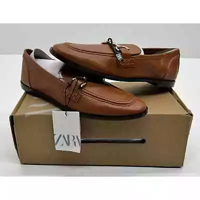 Zara Women's Leather Brown Flat Shoes Size 8 NIB #012S • $5