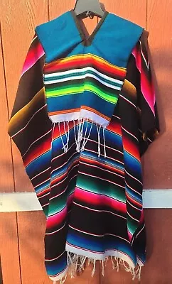 Mexican Made Serape Poncho Woven Multi Color Authentic Lot 2 (Read Description) • $65