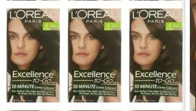 3 L'Oreal Excellence To-Go 10-Minute Crème Hair Color Dark Brown #4 NATURAL • $49.49