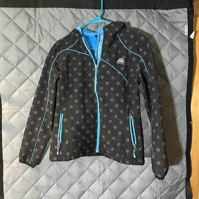 Snozu Jacket Fleece Lined Hooded Jacket Girls 14/16 Black Gray Polka Dot Blue • $4.30