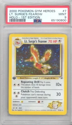 $133.89 • Buy PSA 9 - Pokemon Card - Gym Heroes 7/132 - LT. SURGE'S FEAROW *1st Edition* MINT
