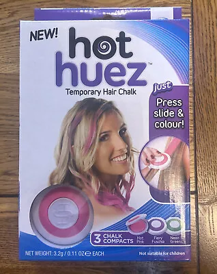 HOT HUEZ Hair Chalk Temporary 3x Compact Chalks New Set Press Slide FREE P&P • £5.99