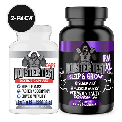 MONSTER TEST 120CT CAPS + MONSTER PM XL 120CT Testosterone Booster Men Drive • $34.99