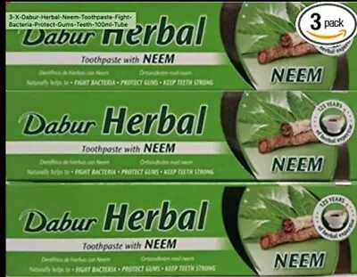 £12.39 • Buy 3 X 155g DABUR HERBAL NEEM   TOOTHPASTE  155g ( 100ml )X3 PACK   Wholsale Value