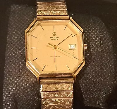 9ct Rolled Gold Marvin Revue Excalibur Expandable Swiss Quartz Watch  Working • £300