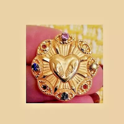 ❤️ Vtg 1970 MOTHERS DAY  BROOCH HANDS IN BIRTHSTONES HEART BROOCH PIN 12k GF • $12