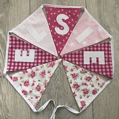 PERSONALISED Fabric BUNTING  BIRTHDAY Baby GIRL Pink Floral £2.00 Per Letter • £2