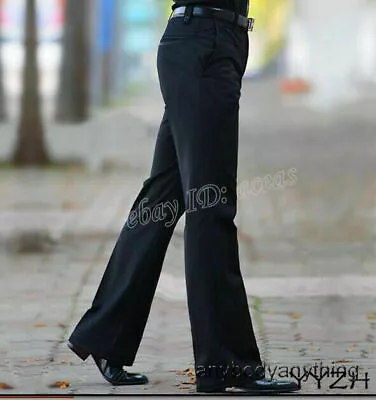 Mens Loose Bell-bottom Dancing Trousers Long Pants Business Dress Trousers Chic • $39