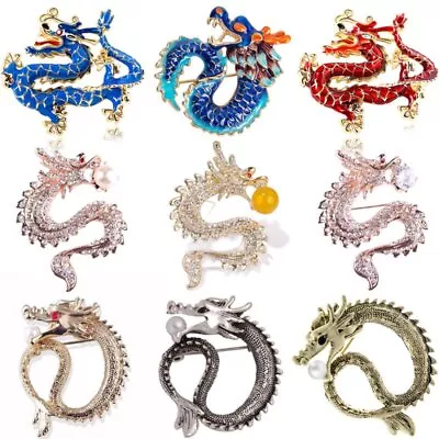 Retro Crystal Enamel Dragon Brooch Pin Women Men Costume Jewelry Party Gifts Hot • £3.22