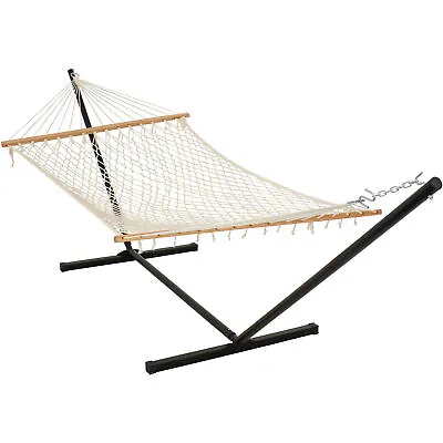 2-Person Cotton Rope Hammock With Steel Stand - Natural By Sunnydaze • $129