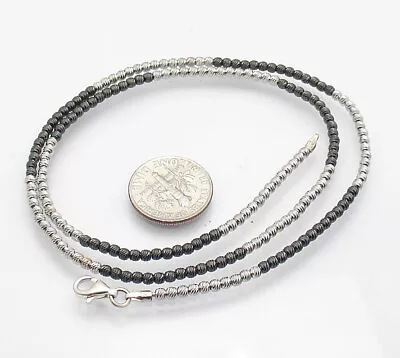 $36.40 • Buy Moon Diamond Cut Ball Bead Chain Necklace Black Rhodium Real Solid 925 Silver 