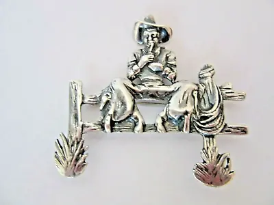 Large Piece T Foree Sterling Silver Victorian Revival Cowboy Brooch 28 Grams • $110