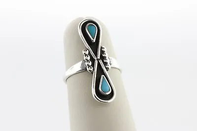Zuni Vintage Sterling Silver 925 Double Turquoise Needlepoint Style Ring Size 6  • $39.99