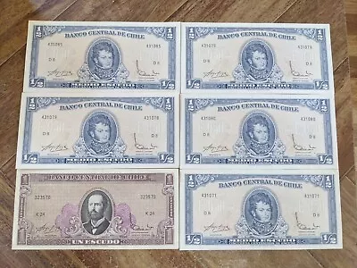 6 Bills Banco Central De Chile 1 Escudos & 5 1/2 Medio Escudo  • $10