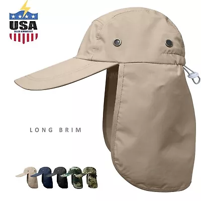 Long Brim - Ear Flap Neck Cover Summer Bucket Boonie Hat Sun Cap Wide Outdoor BC • $9.99