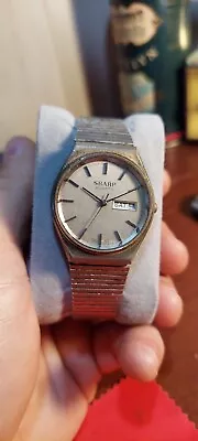 Sharp Mens Silver Quartz Vintage Watch 1980s • $30