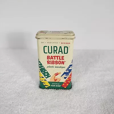 Curad Battle Ribbon Plastic Bandage Vintage Tin Band Aid Box Medical Collectible • $6.99