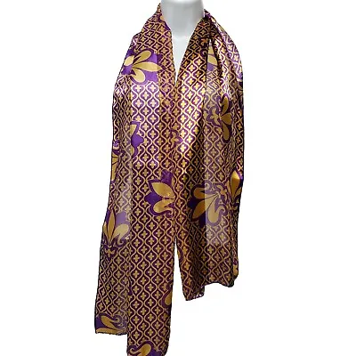 Women's Fleur De Lis Purple & Gold Satin Scarf Mardi Gras Wrap LSU Scarf  • $9.99