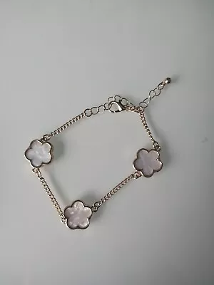 White Gold Silver Rhinestone Flower Clover Braclet Small Chunky New Gift • £3